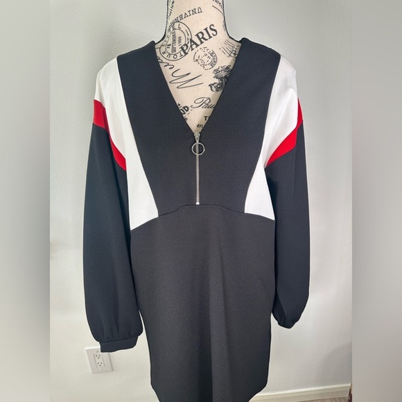 NWOT Zara Womens Color Block Shift Drees Long Sleeve Black Red White Size Small - Picture 4 of 8